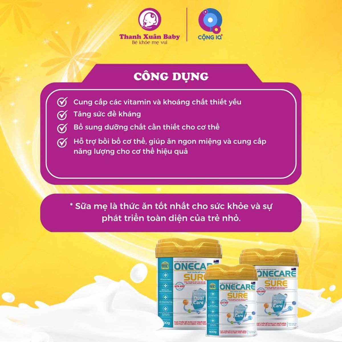 Sữa bột Onecare Sure bổ sung dinh dưỡng chăm sóc sức khỏe toàn diện 900g - Thanh Xuân Baby Sữa bột Onecare Sure bổ sung dinh dưỡng chăm sóc sức khỏe toàn diện 900g - Thanh Xuân Baby