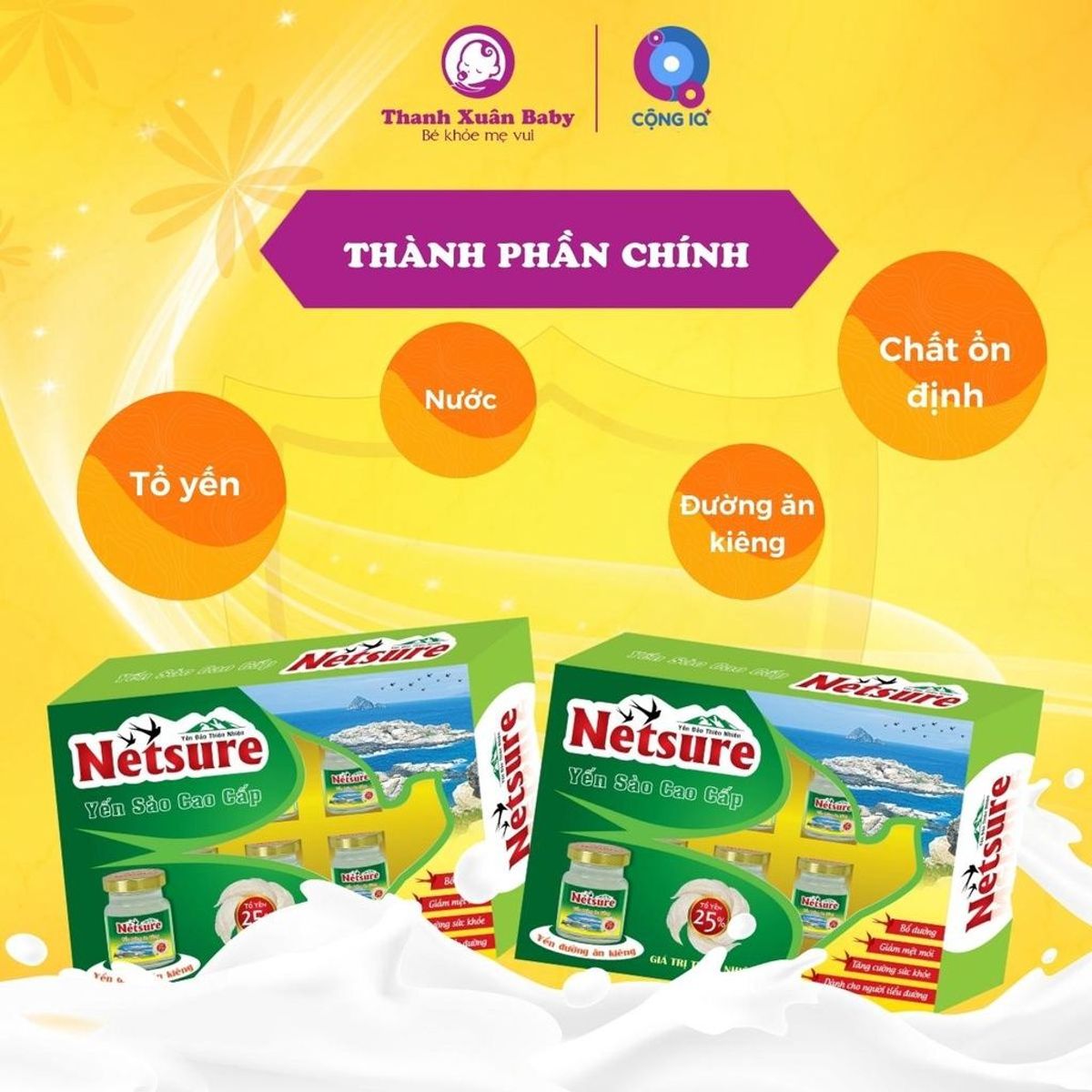 Hộp quà 6 hũ Yến sào cho người tiểu đường Netsure (15% yến) lọ 70ml - Thanh Xuân Baby Hộp quà 6 hũ Yến sào cho người tiểu đường Netsure (15% yến) lọ 70ml - Thanh Xuân Baby