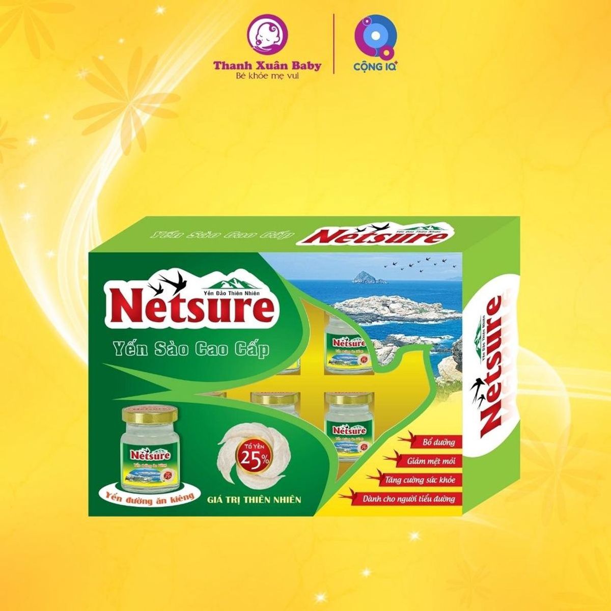 Hộp quà 6 hũ Yến sào cho người tiểu đường Netsure (15% yến) lọ 70ml - Thanh Xuân Baby Hộp quà 6 hũ Yến sào cho người tiểu đường Netsure (15% yến) lọ 70ml - Thanh Xuân Baby