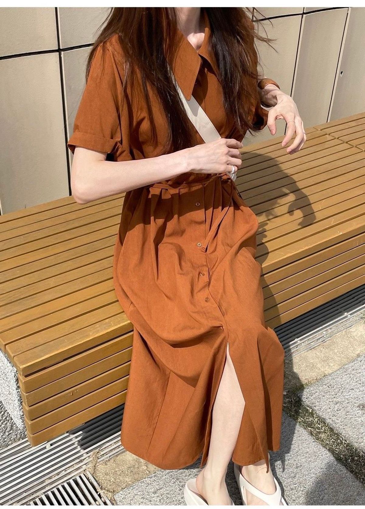 ĐẦM SUÔNG SƠ MI CAM ĐẤT - DT1729 ĐẦM SUÔNG SƠ MI CAM ĐẤT - DT1729