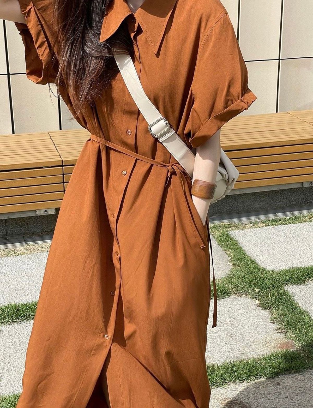 ĐẦM SUÔNG SƠ MI CAM ĐẤT - DT1729 ĐẦM SUÔNG SƠ MI CAM ĐẤT - DT1729