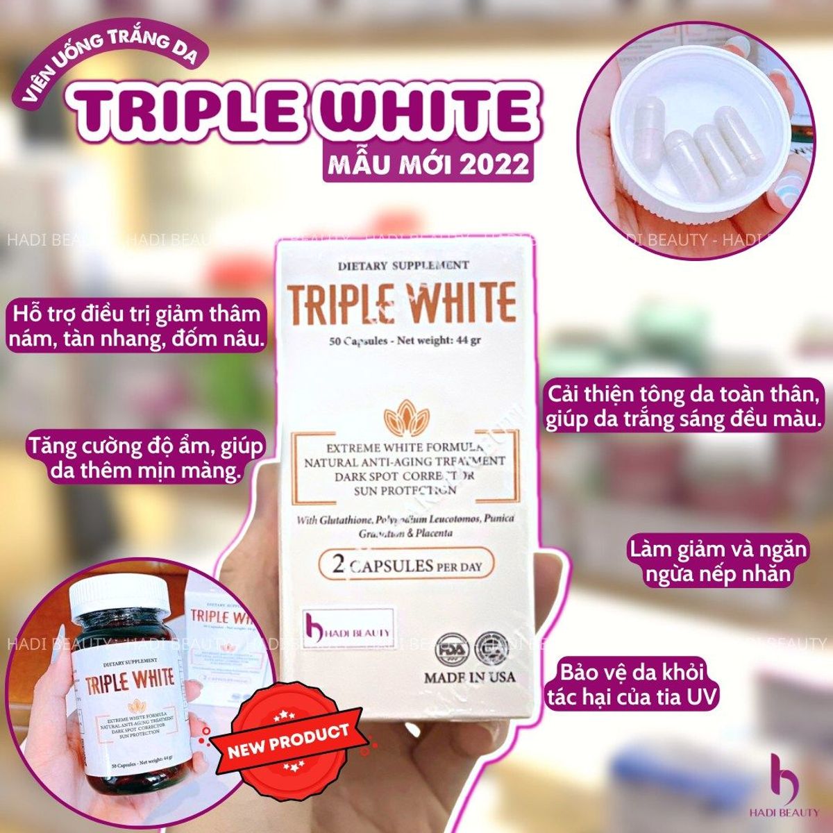 Vin ung Triple White chng nng trng da tr nm Glutathione 1200 mg  (Hng M) gi s, gi bn bun - Th Trng S