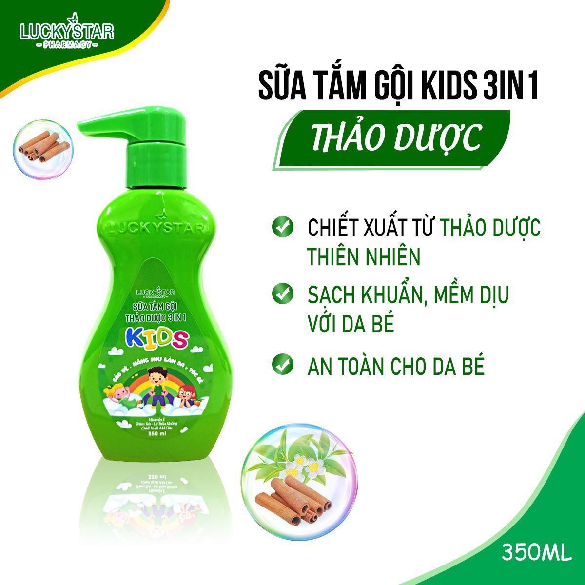 Sữa Tắm Gội Thảo Dược 3IN1 Kids Lucky Star - XANH Sữa Tắm Gội Thảo Dược 3IN1 Kids Lucky Star - XANH