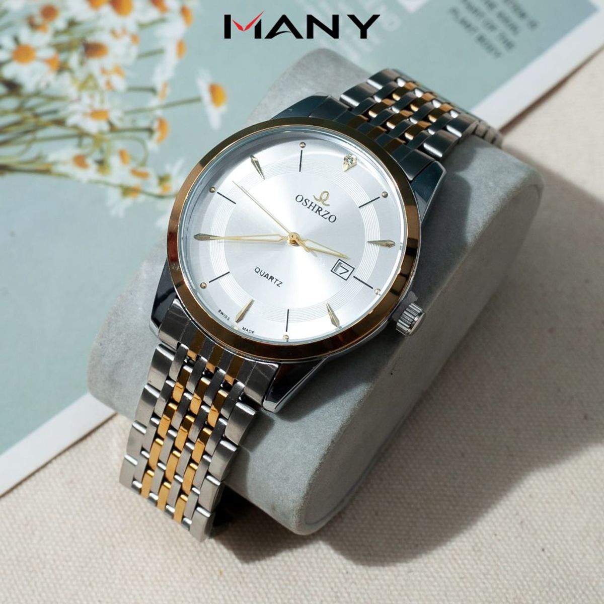 Đồng hồ nam OSHRZO mặt to tròn nam tính - Đồng hồ quartz đeo tay nam dây kim loại nhiều màu Đồng hồ nam OSHRZO mặt to tròn nam tính - Đồng hồ quartz đeo tay nam dây kim loại nhiều màu