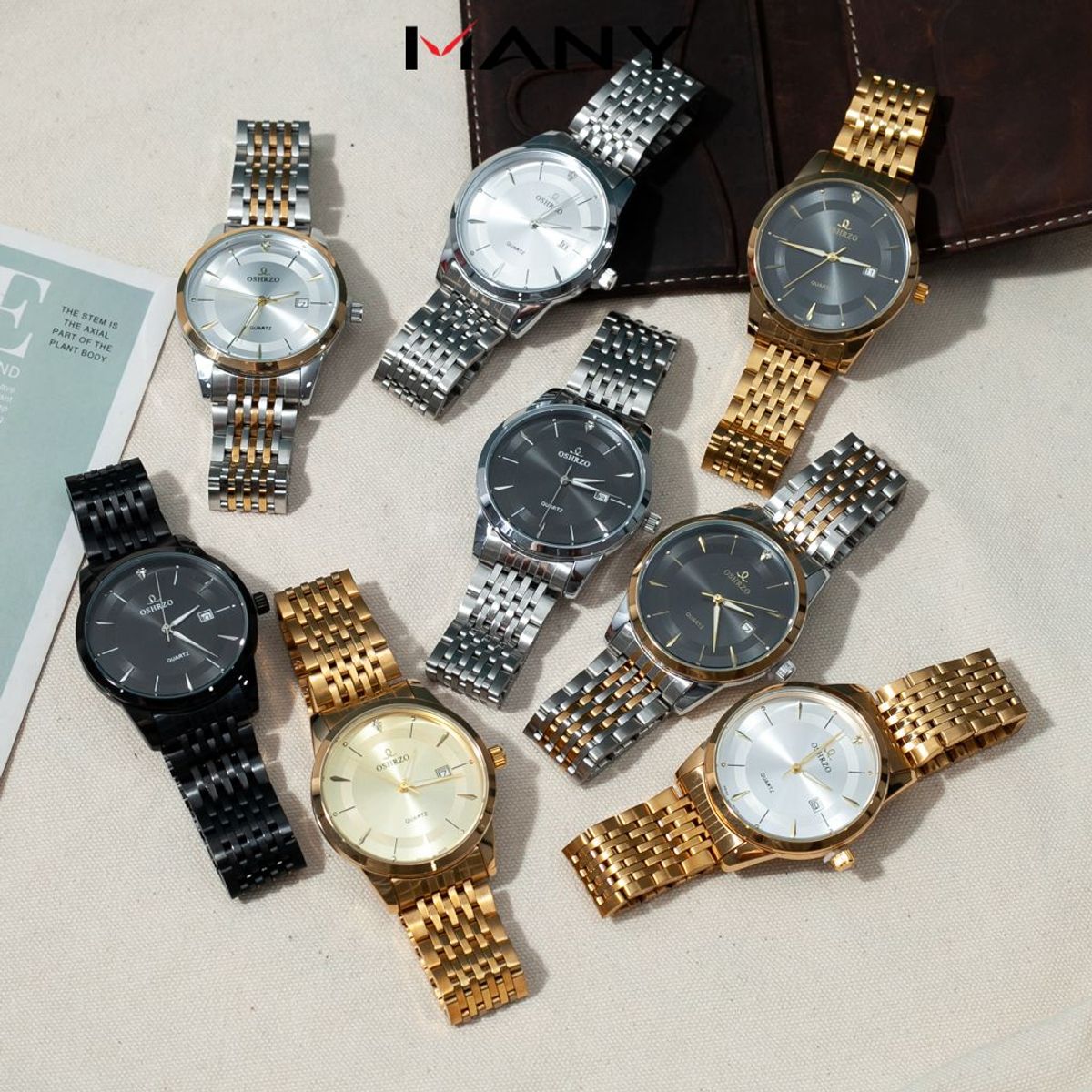 Đồng hồ nam OSHRZO mặt to tròn nam tính - Đồng hồ quartz đeo tay nam dây kim loại nhiều màu Đồng hồ nam OSHRZO mặt to tròn nam tính - Đồng hồ quartz đeo tay nam dây kim loại nhiều màu