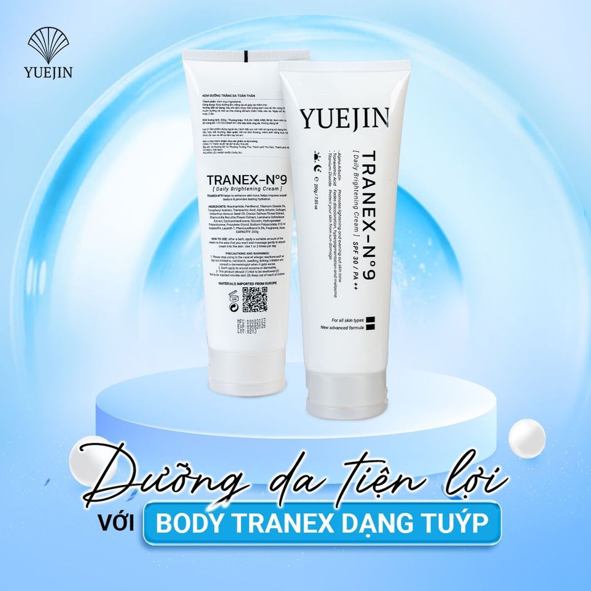 Kem dưỡng trắng da toàn thân Body Tranex-NO9 Yuejin (Dạng tuýp 200g) Kem dưỡng trắng da toàn thân Body Tranex-NO9 Yuejin (Dạng tuýp 200g)
