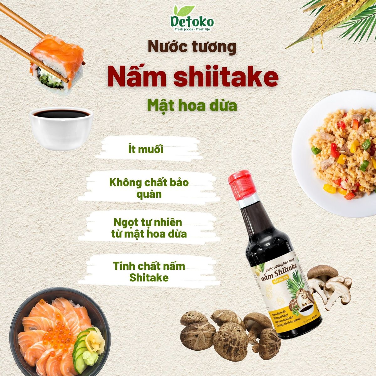 NƯỚC TƯƠNG NẤM SHIITAKE MẬT HOA DỪA HẢO HẠN 300ML - DETOKO NƯỚC TƯƠNG NẤM SHIITAKE MẬT HOA DỪA HẢO HẠN 300ML - DETOKO