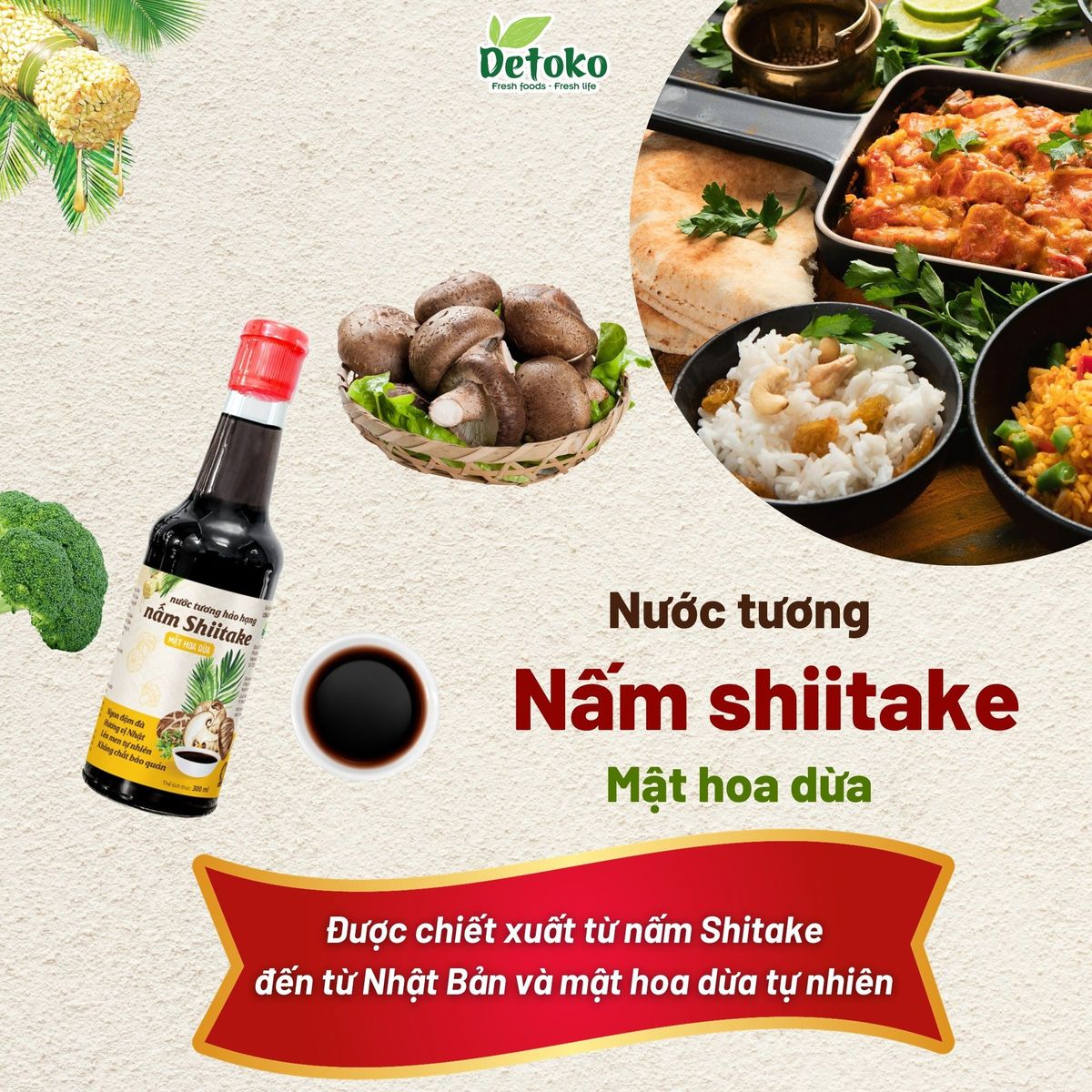 NƯỚC TƯƠNG NẤM SHIITAKE MẬT HOA DỪA HẢO HẠN 300ML - DETOKO NƯỚC TƯƠNG NẤM SHIITAKE MẬT HOA DỪA HẢO HẠN 300ML - DETOKO