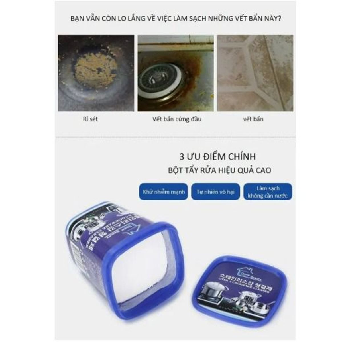 KEM TẨY RỮA, ĐÁNH BÓNG XOONG NỒI, TẨY VẾT BẨN ĐA NĂNG HÀN QUỐC CTB103 - BECHIP KEM TẨY RỮA, ĐÁNH BÓNG XOONG NỒI, TẨY VẾT BẨN ĐA NĂNG HÀN QUỐC CTB103 - BECHIP