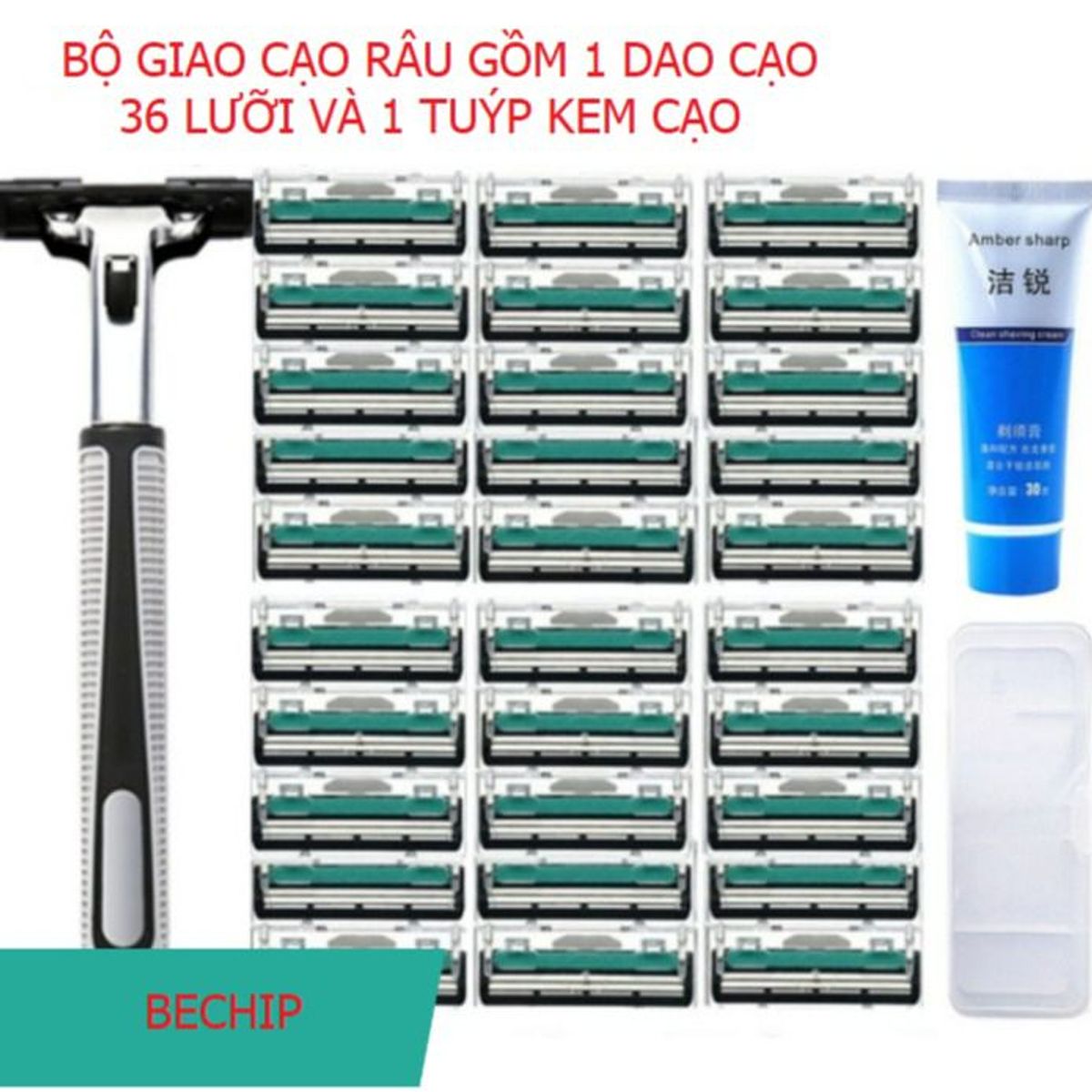 BỘ DAO CẠO RÂU GỒM 1 DAO CẠO, 36 LƯỠI DAO VÀ 1 TUÝP KEM CẠO CTB583 - BECHIP BỘ DAO CẠO RÂU GỒM 1 DAO CẠO, 36 LƯỠI DAO VÀ 1 TUÝP KEM CẠO CTB583 - BECHIP