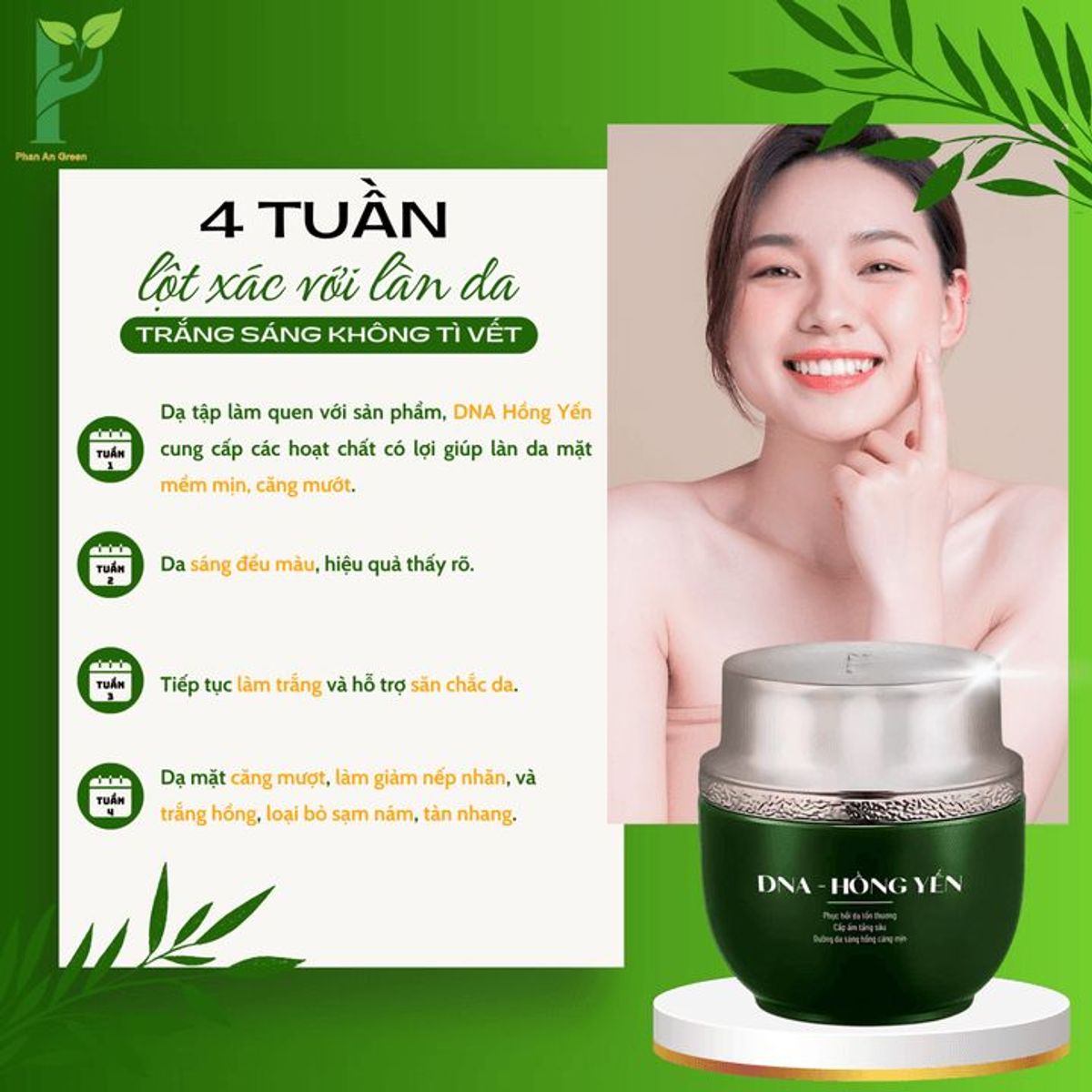 SET 1 HỘP KEM DƯỠNG DA DNA HỒNG YẾN - PHỤC HỒI, CẤP ẨM, TRẮNG HỒNG & MỊN MÀNG + 1 HỘP VIÊN UỐNG TRẮNG DA NINE’S BEAUTY - PHAN AN GREEN SET 1 HỘP KEM DƯỠNG DA DNA HỒNG YẾN - PHỤC HỒI, CẤP ẨM, TRẮNG HỒNG & MỊN MÀNG + 1 HỘP VIÊN UỐNG TRẮNG DA NINE’S BEAUTY - PHAN AN GREEN