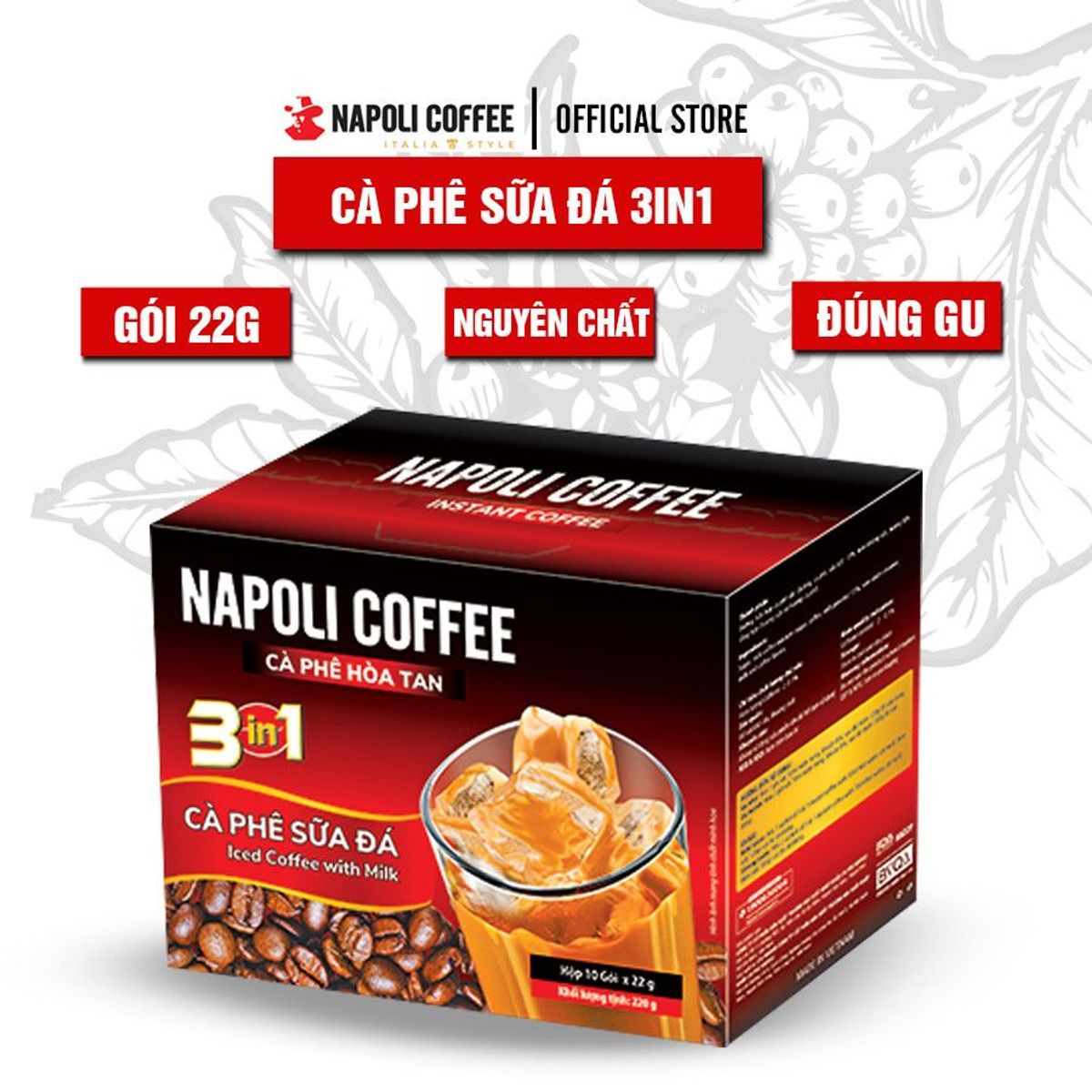 Cà phê hòa tan sữa đá 3in1 Napoli Coffee 22g/gói - Cafe sạch đậm vị Arabica/Robusta Cà phê hòa tan sữa đá 3in1 Napoli Coffee 22g/gói - Cafe sạch đậm vị Arabica/Robusta