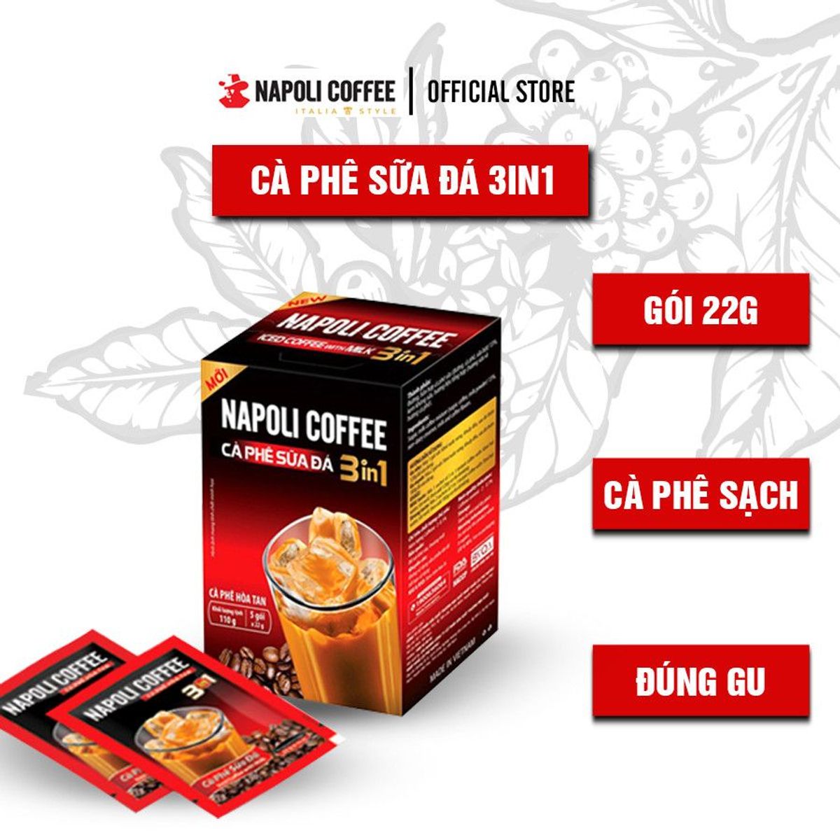 Cà phê hòa tan sữa đá 3in1 Napoli Coffee 22g/gói - Cafe sạch đậm vị Arabica/Robusta Cà phê hòa tan sữa đá 3in1 Napoli Coffee 22g/gói - Cafe sạch đậm vị Arabica/Robusta