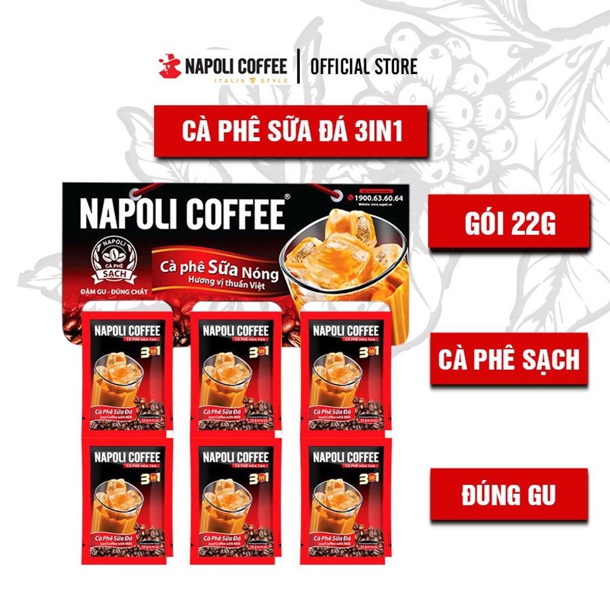 Cà phê hòa tan sữa đá 3in1 Napoli Coffee 22g/gói - Cafe sạch đậm vị Arabica/Robusta Cà phê hòa tan sữa đá 3in1 Napoli Coffee 22g/gói - Cafe sạch đậm vị Arabica/Robusta