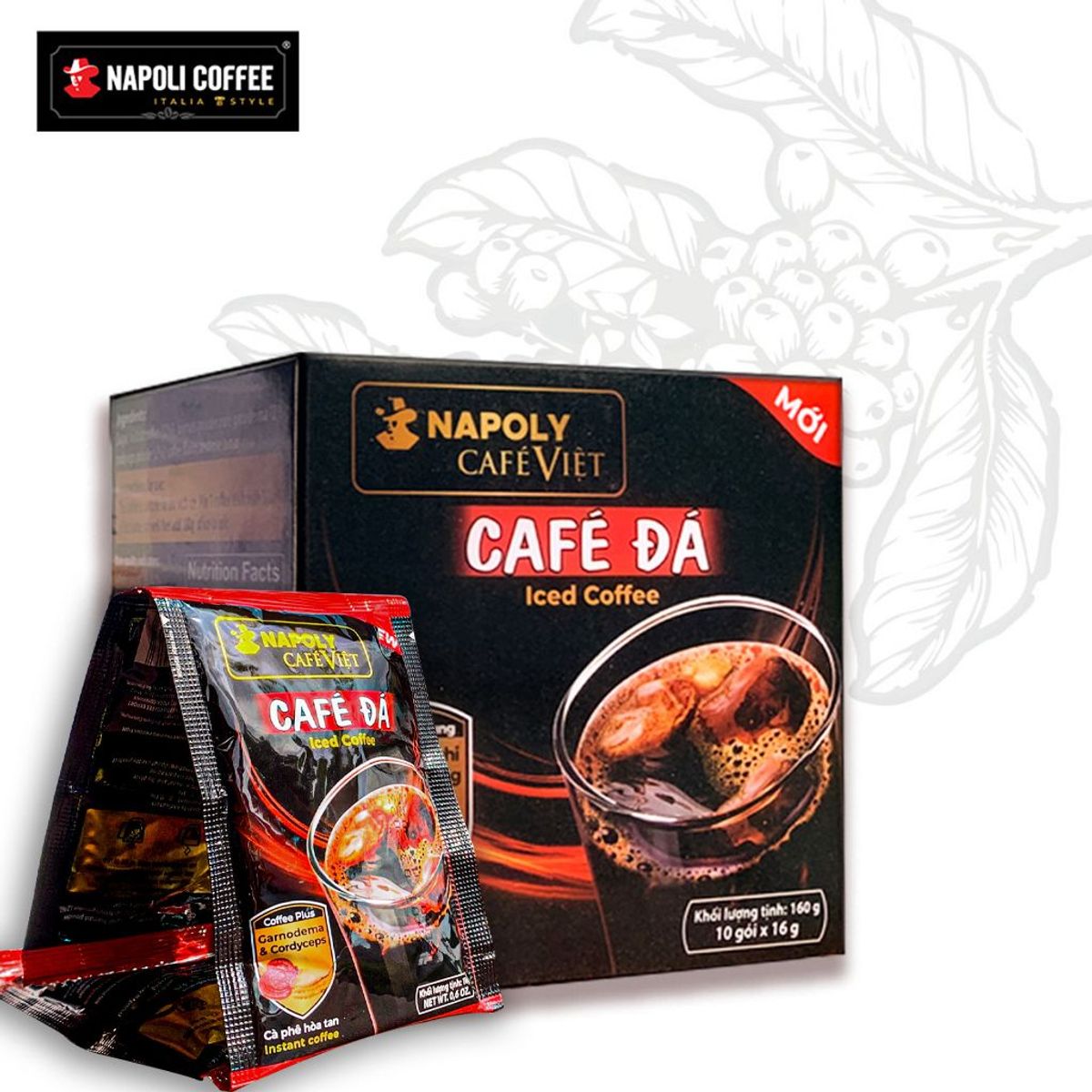 Combo 5 hộp lớn Cà phê hòa tan đen đá 2in1 bổ sung Nấm Linh Chi và Đông Trùng Hạ Thảo Napoli Coffee (10 gói x 16g) Combo 5 hộp lớn Cà phê hòa tan đen đá 2in1 bổ sung Nấm Linh Chi và Đông Trùng Hạ Thảo Napoli Coffee (10 gói x 16g)
