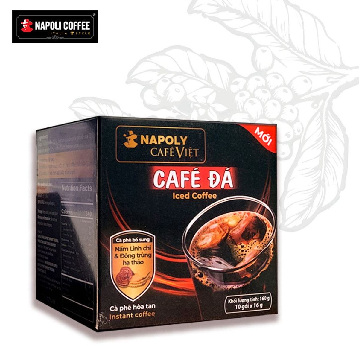 Combo 5 hộp lớn Cà phê hòa tan đen đá 2in1 bổ sung Nấm Linh Chi và Đông Trùng Hạ Thảo Napoli Coffee (10 gói x 16g) Combo 5 hộp lớn Cà phê hòa tan đen đá 2in1 bổ sung Nấm Linh Chi và Đông Trùng Hạ Thảo Napoli Coffee (10 gói x 16g)