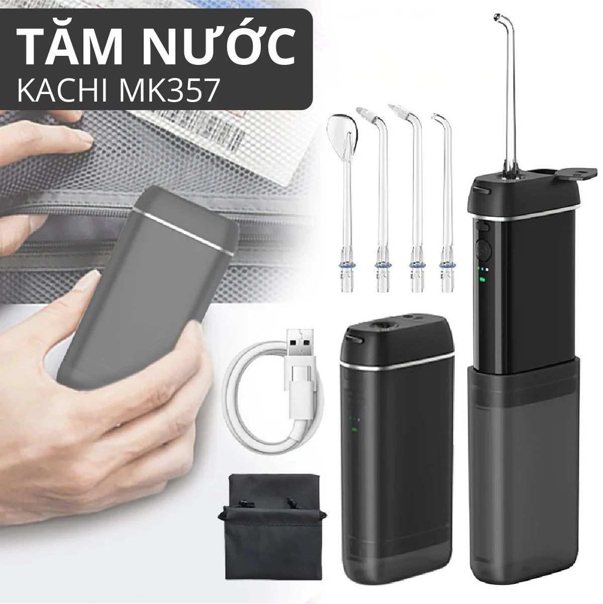 Tăm nước bỏ túi Kachi MK357 màu đen Tăm nước bỏ túi Kachi MK357 màu đen