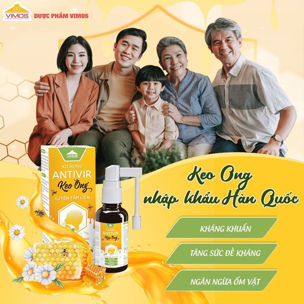 Chai xịt họng Antivir Keo ong xuyên tâm liên Vimos giúp hạn chế viêm lợi, nhiệt miệng, giảm ho,đau rát họng chai 30ml Chai xịt họng Antivir Keo ong xuyên tâm liên Vimos giúp hạn chế viêm lợi, nhiệt miệng, giảm ho,đau rát họng chai 30ml