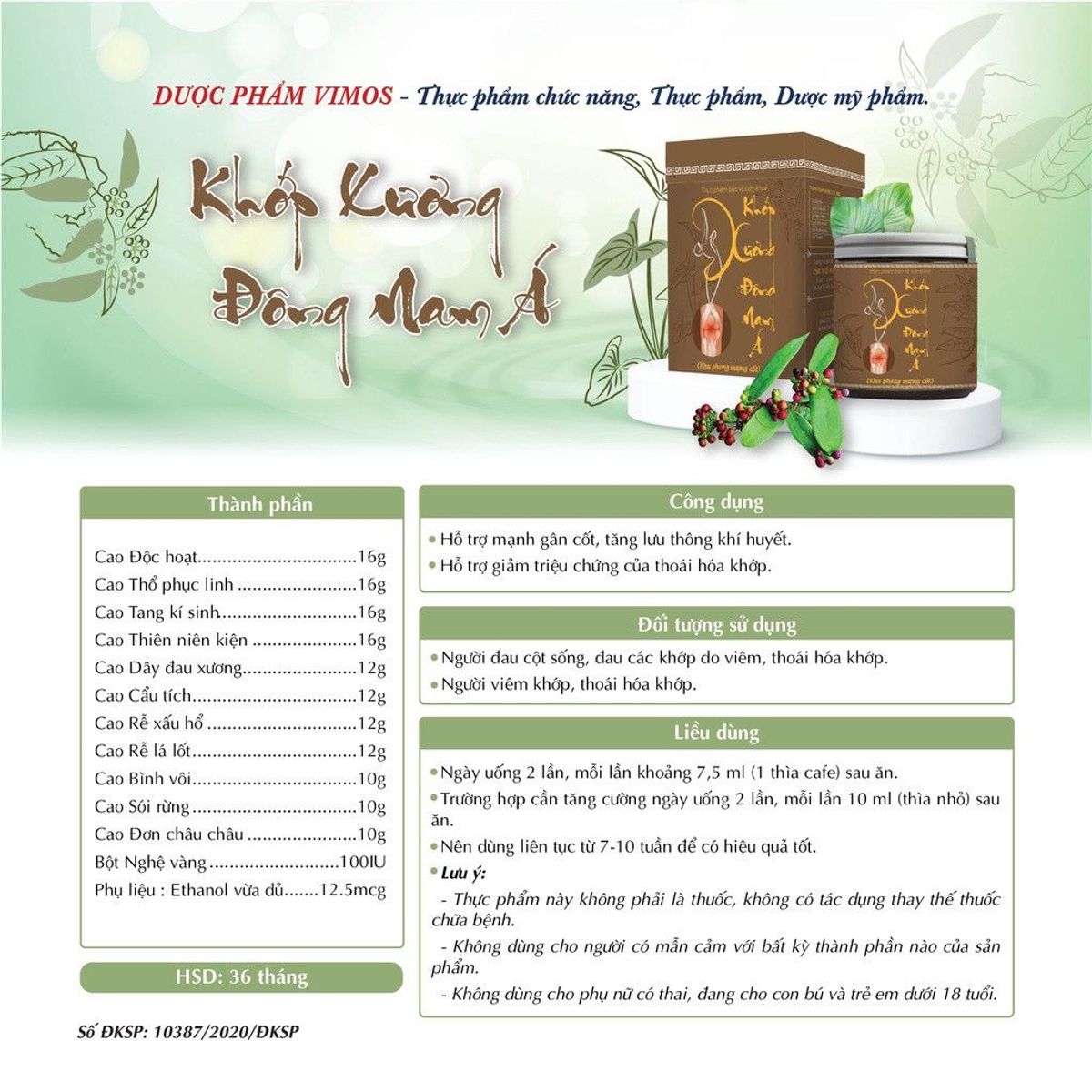 Giảm đau Khớp xương Đông Nam Á Vimos hỗ trợ thoái hóa khớp, thoát vị đĩa đệm, đau thần kinh tọa, viêm đa khớp lọ 170ml Giảm đau Khớp xương Đông Nam Á Vimos hỗ trợ thoái hóa khớp, thoát vị đĩa đệm, đau thần kinh tọa, viêm đa khớp lọ 170ml