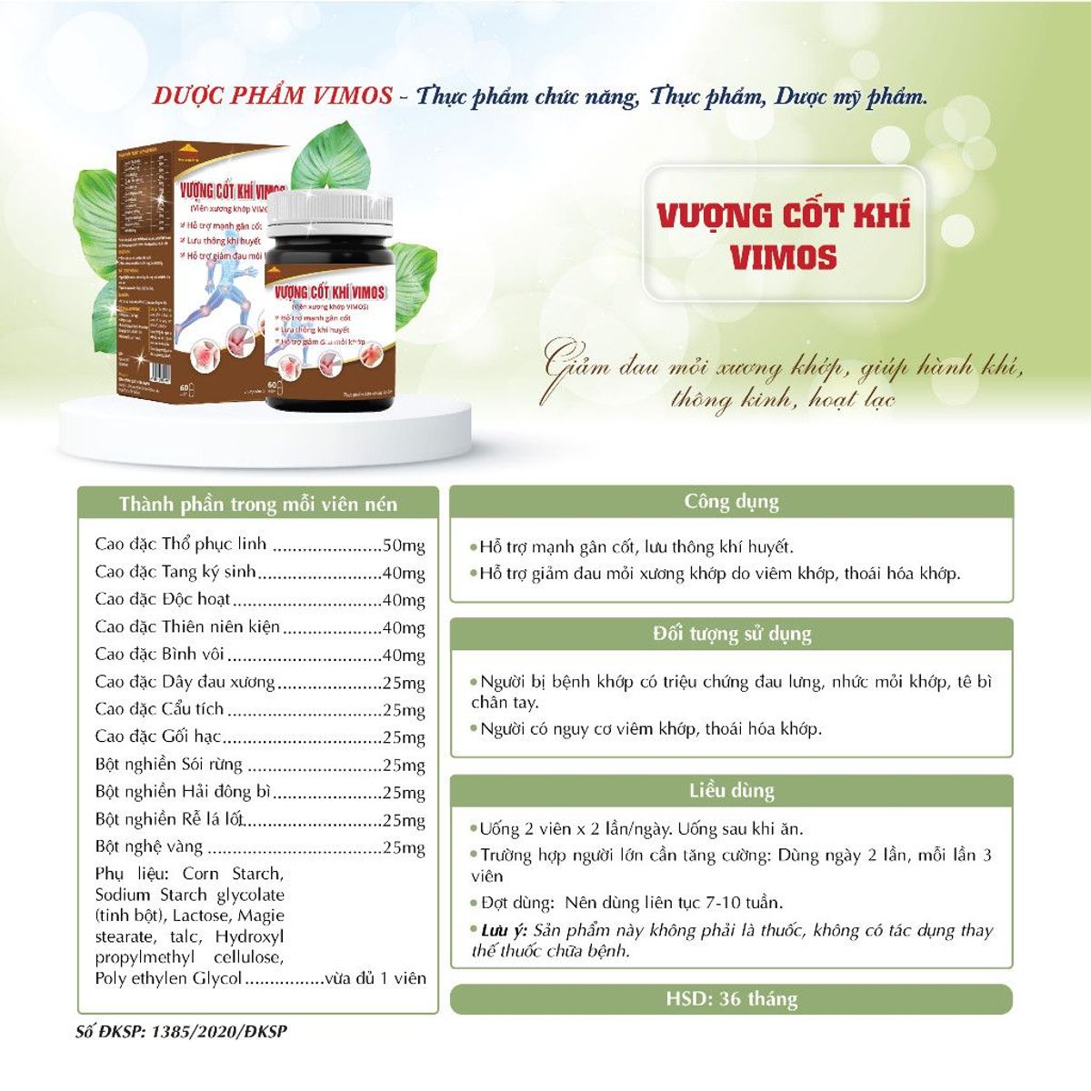 Viên uống xương khớp Vượng Cốt Khí Vimos hỗ trợ thoái hóa khớp, thoát vị đĩa đệm, đau thần kinh tọa Viên uống xương khớp Vượng Cốt Khí Vimos hỗ trợ thoái hóa khớp, thoát vị đĩa đệm, đau thần kinh tọa