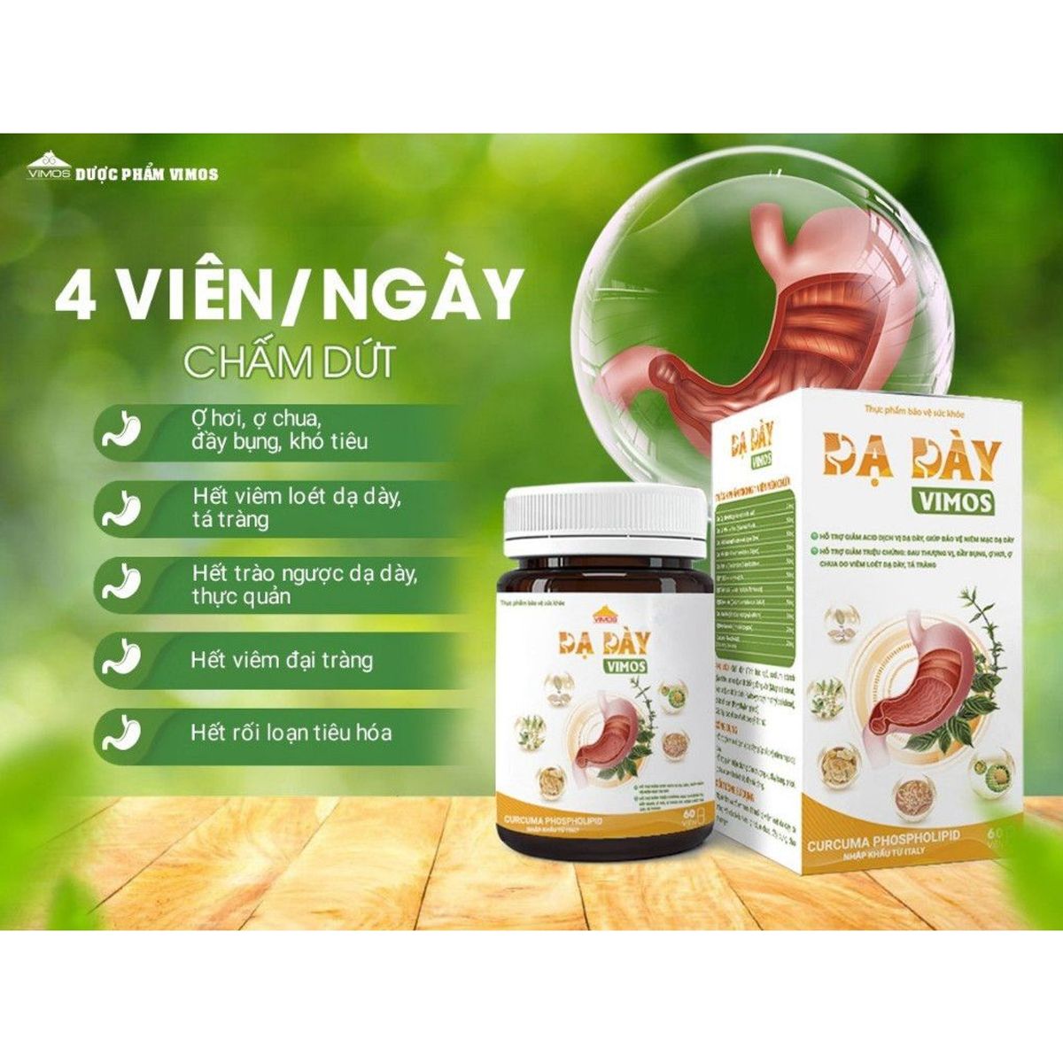 Viên uống giảm đau dạ dày VIMOS giúp bảo vệ niêm mạc dạ dày hộp 60 viên Viên uống giảm đau dạ dày VIMOS giúp bảo vệ niêm mạc dạ dày hộp 60 viên