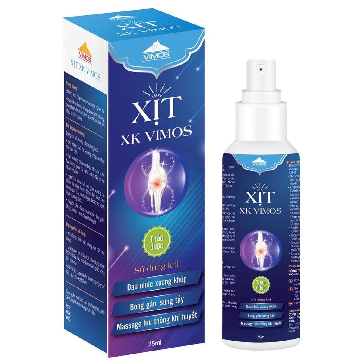 Combo 2 chai Xịt giảm đau xương khớp VIMOS giúp giảm đau nhức mỏi cơ xương tăng cường lưu thông khí huyết lọ xịt 75ml Combo 2 chai Xịt giảm đau xương khớp VIMOS giúp giảm đau nhức mỏi cơ xương tăng cường lưu thông khí huyết lọ xịt 75ml