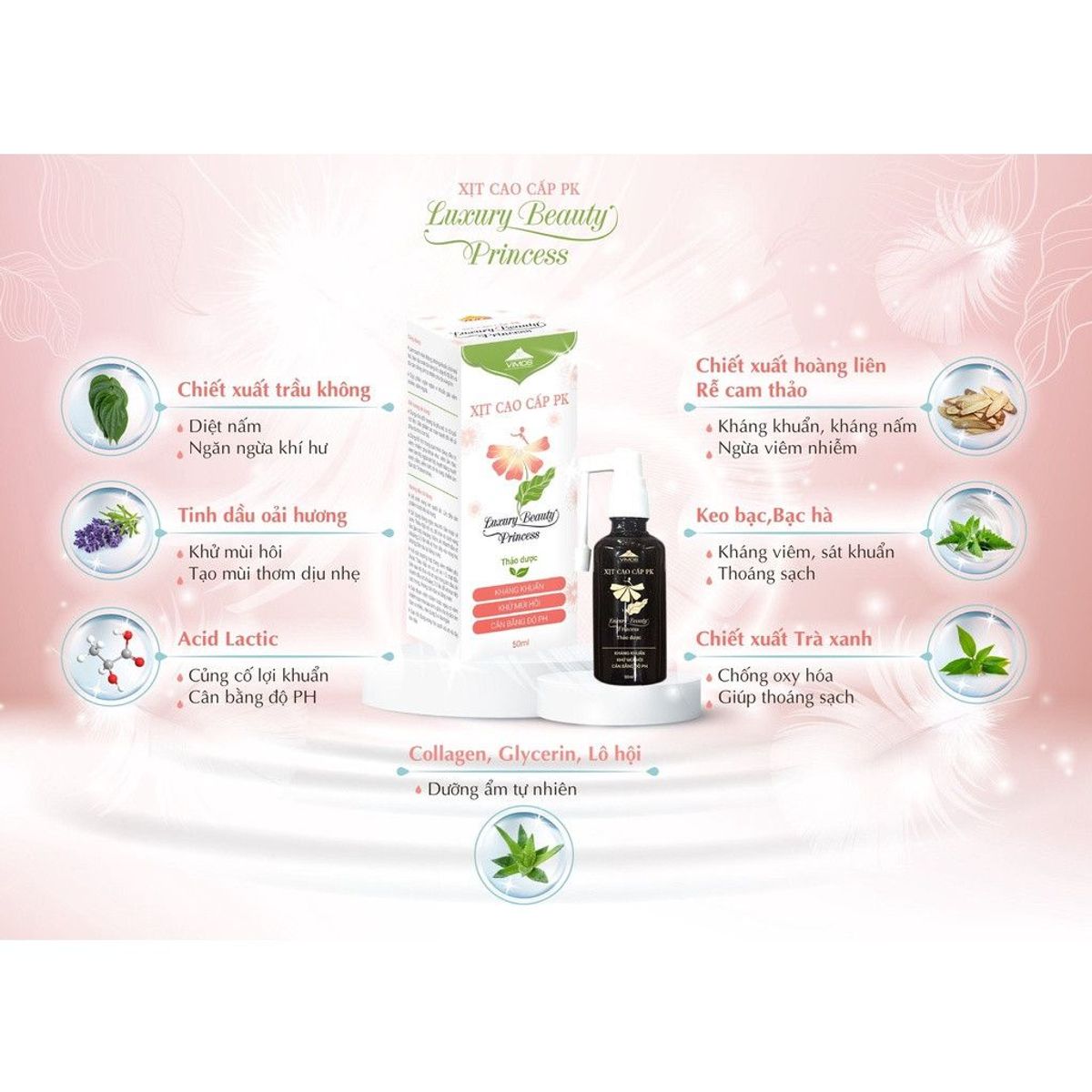 Combo 2 chai Xịt phụ khoa cao cấp Vimos Luxury Beauty Princess giúp khử nấm ngứa, khí hư, mùi hôi 50ml Combo 2 chai Xịt phụ khoa cao cấp Vimos Luxury Beauty Princess giúp khử nấm ngứa, khí hư, mùi hôi 50ml