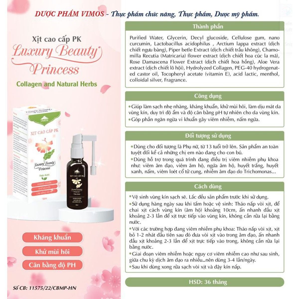 Combo 2 chai Xịt phụ khoa cao cấp Vimos Luxury Beauty Princess giúp khử nấm ngứa, khí hư, mùi hôi 50ml Combo 2 chai Xịt phụ khoa cao cấp Vimos Luxury Beauty Princess giúp khử nấm ngứa, khí hư, mùi hôi 50ml