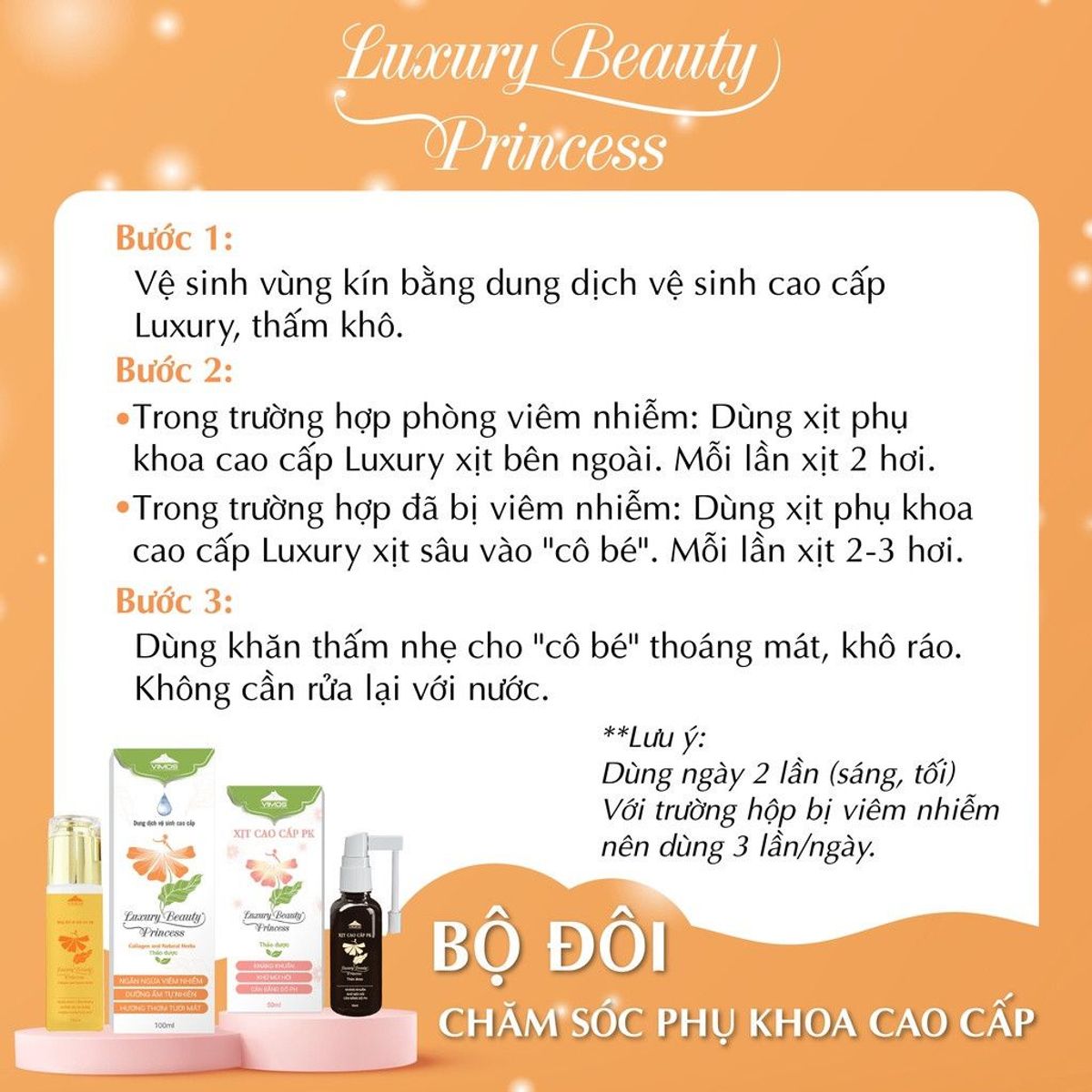 Combo 2 chai Xịt phụ khoa cao cấp Vimos Luxury Beauty Princess giúp khử nấm ngứa, khí hư, mùi hôi 50ml Combo 2 chai Xịt phụ khoa cao cấp Vimos Luxury Beauty Princess giúp khử nấm ngứa, khí hư, mùi hôi 50ml