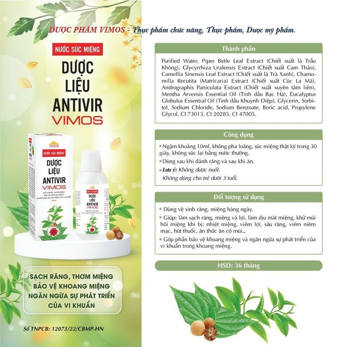 Nước súc miệng dược liệu Antivir Vimos bảo vệ khoang miệng, ngăn ngừa sự phát triển của vi khuẩn chai 250ml Nước súc miệng dược liệu Antivir Vimos bảo vệ khoang miệng, ngăn ngừa sự phát triển của vi khuẩn chai 250ml