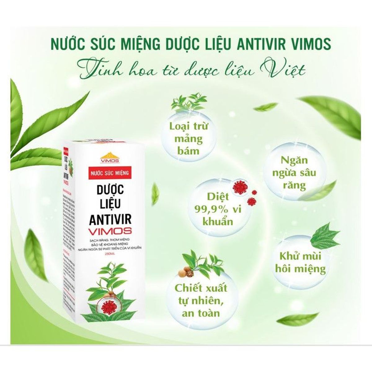Nước súc miệng dược liệu Antivir Vimos bảo vệ khoang miệng, ngăn ngừa sự phát triển của vi khuẩn chai 250ml Nước súc miệng dược liệu Antivir Vimos bảo vệ khoang miệng, ngăn ngừa sự phát triển của vi khuẩn chai 250ml