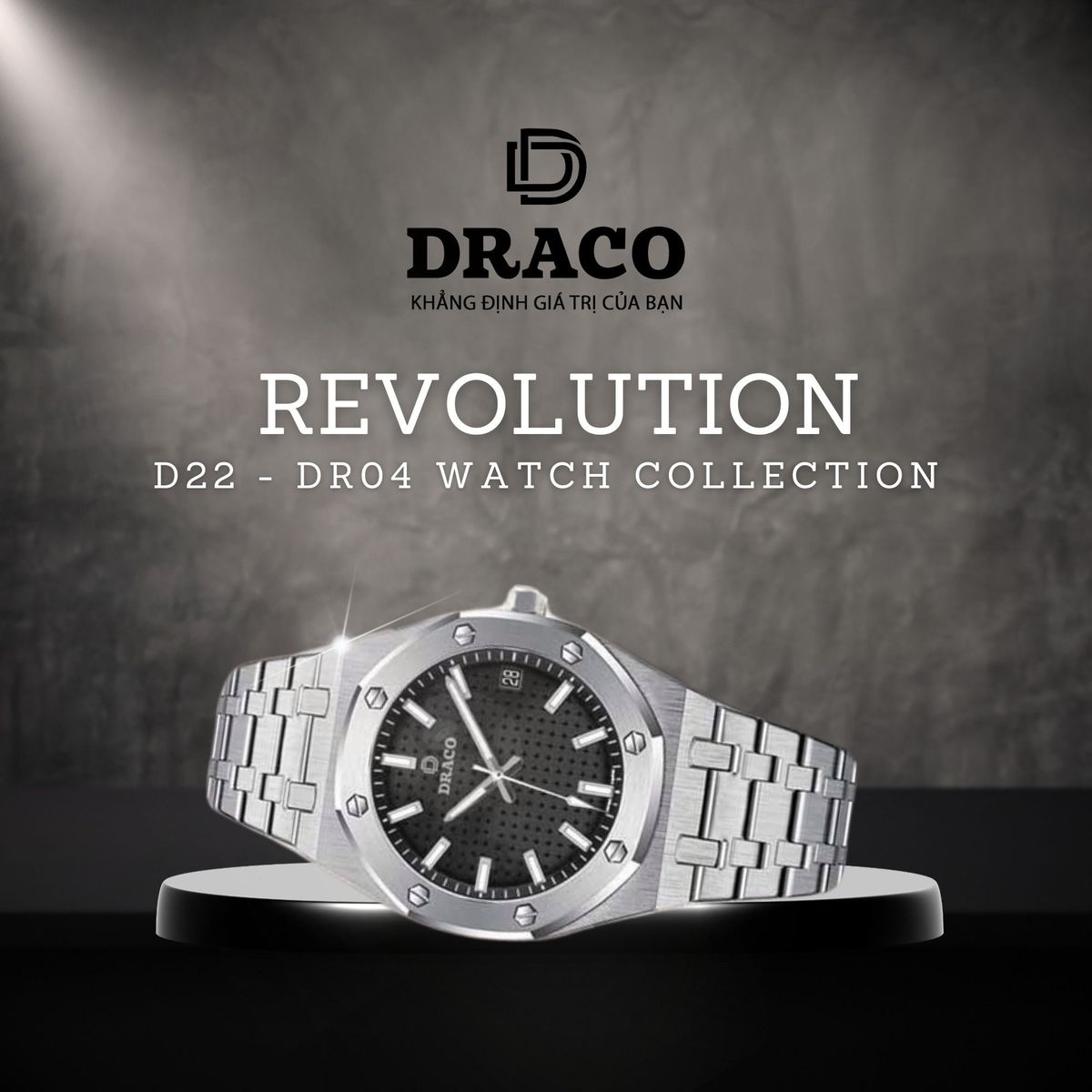 Đồng Hồ Nam - Thương Hiệu DRACO D22-DR04 “Revolution Watch” đen kim loại bạc Đồng Hồ Nam - Thương Hiệu DRACO D22-DR04 “Revolution Watch” đen kim loại bạc