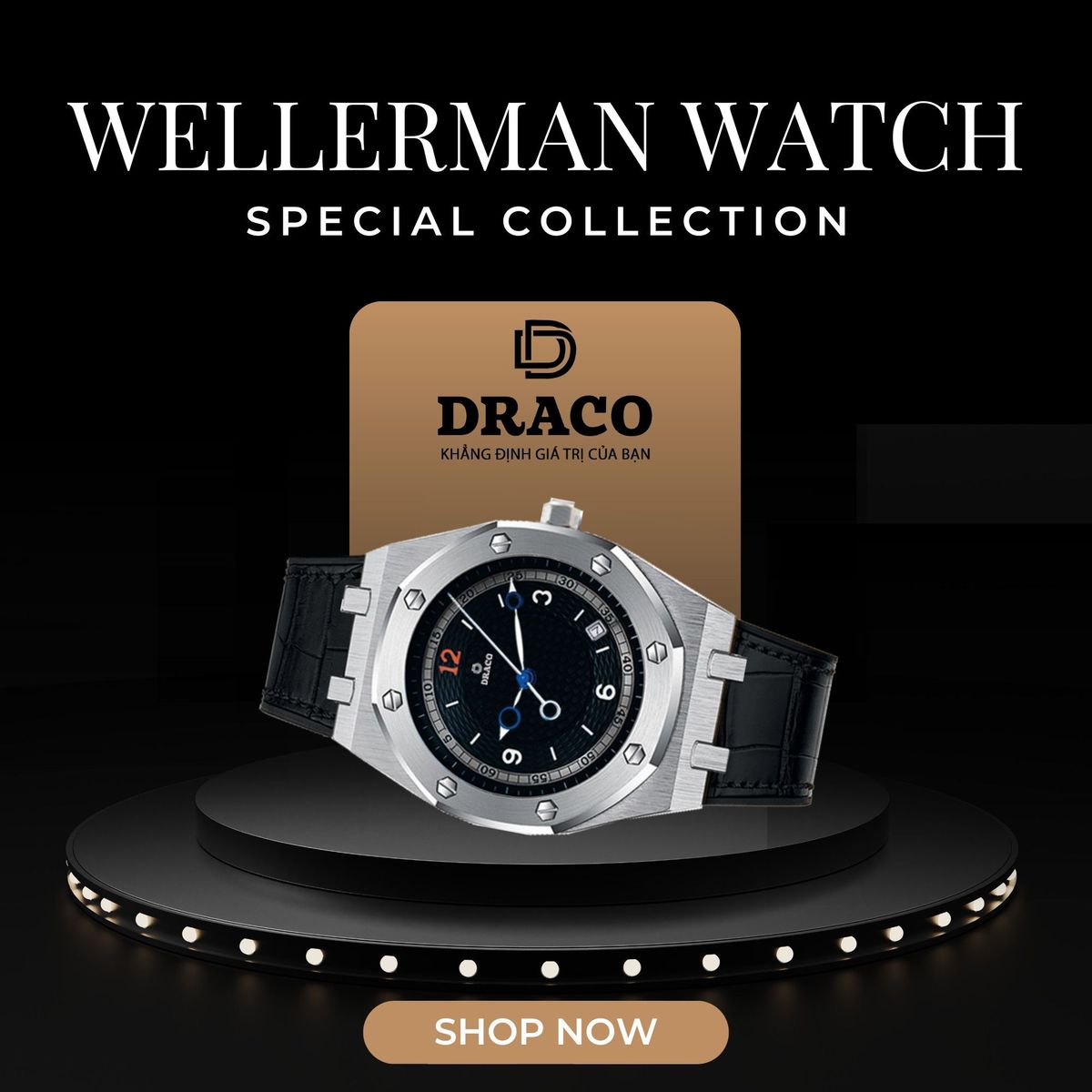 Đồng Hồ Nam - Thương Hiệu DRACO D22-DR05 “Wellerman” đen dây da bò đen Đồng Hồ Nam - Thương Hiệu DRACO D22-DR05 “Wellerman” đen dây da bò đen
