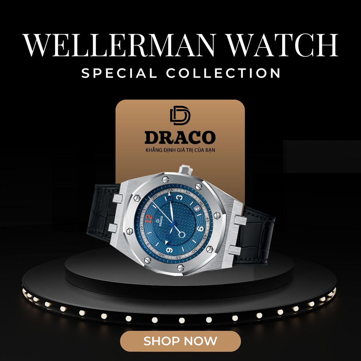 Đồng Hồ Nam - Thương Hiệu DRACO D22-DR05 “Wellerman” xanh dây da bò đen Đồng Hồ Nam - Thương Hiệu DRACO D22-DR05 “Wellerman” xanh dây da bò đen