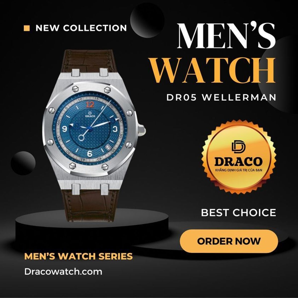 Đồng Hồ Nam - Thương Hiệu DRACO D22-DR05 “Wellerman” xanh dây da bò nâu Đồng Hồ Nam - Thương Hiệu DRACO D22-DR05 “Wellerman” xanh dây da bò nâu