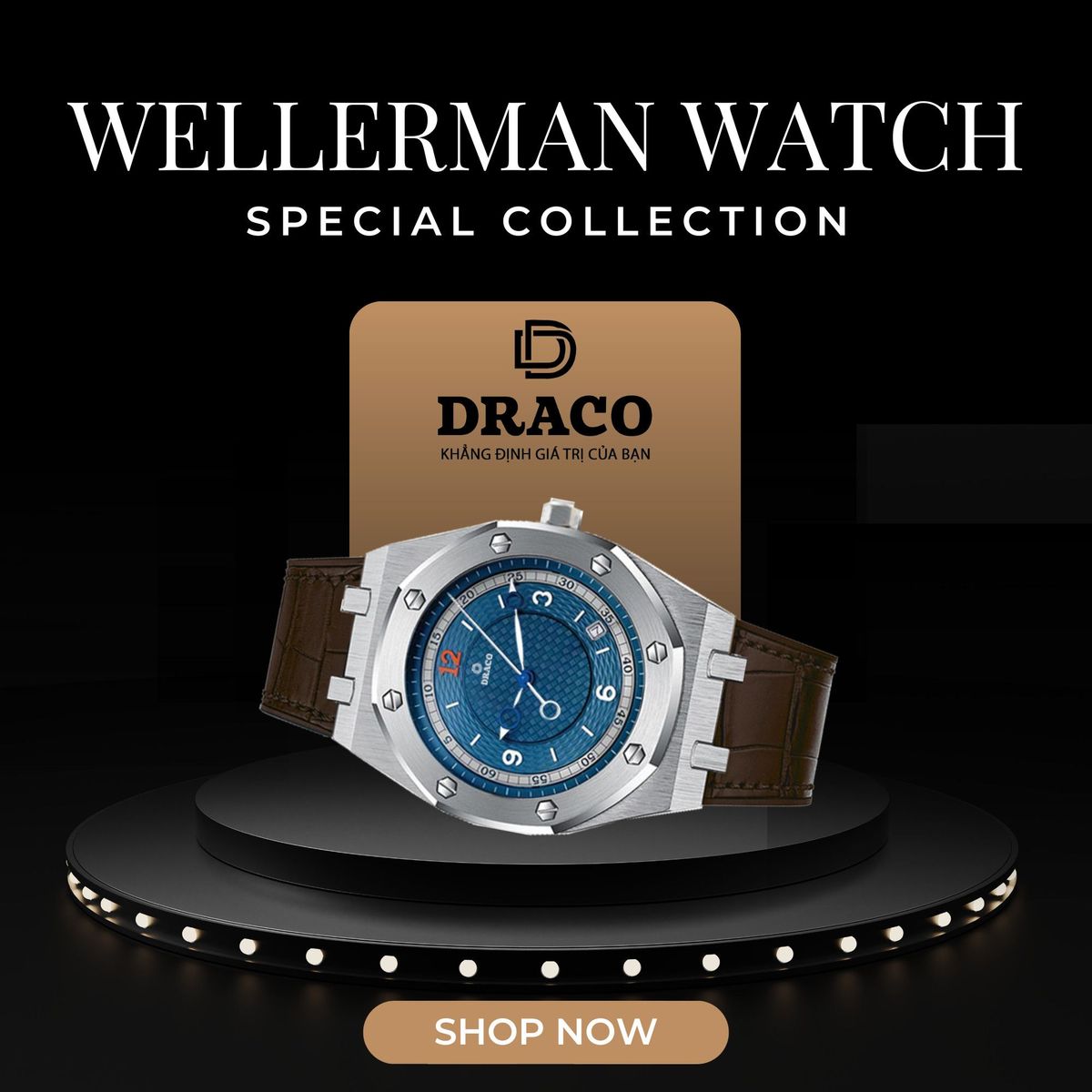 Đồng Hồ Nam - Thương Hiệu DRACO D22-DR05 “Wellerman” xanh dây da bò nâu Đồng Hồ Nam - Thương Hiệu DRACO D22-DR05 “Wellerman” xanh dây da bò nâu