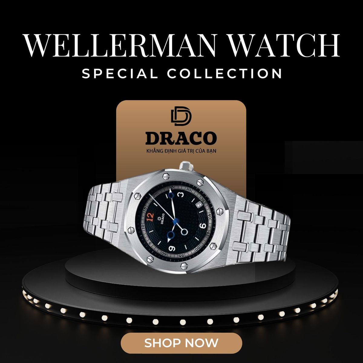 Đồng Hồ Nam - Thương Hiệu DRACO D22-DR05 “Wellerman” đen kim loại bạc Đồng Hồ Nam - Thương Hiệu DRACO D22-DR05 “Wellerman” đen kim loại bạc