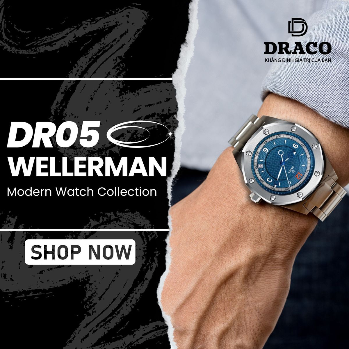 Đồng Hồ Nam - Thương Hiệu DRACO D22-DR05 “Wellerman” xanh kim loại bạc Đồng Hồ Nam - Thương Hiệu DRACO D22-DR05 “Wellerman” xanh kim loại bạc