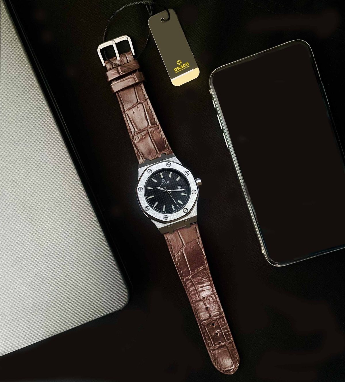 Đồng Hồ Nam - Thương Hiệu DRACO D22-DR04 “Revolution Watch” đen dây da bò nâu Đồng Hồ Nam - Thương Hiệu DRACO D22-DR04 “Revolution Watch” đen dây da bò nâu