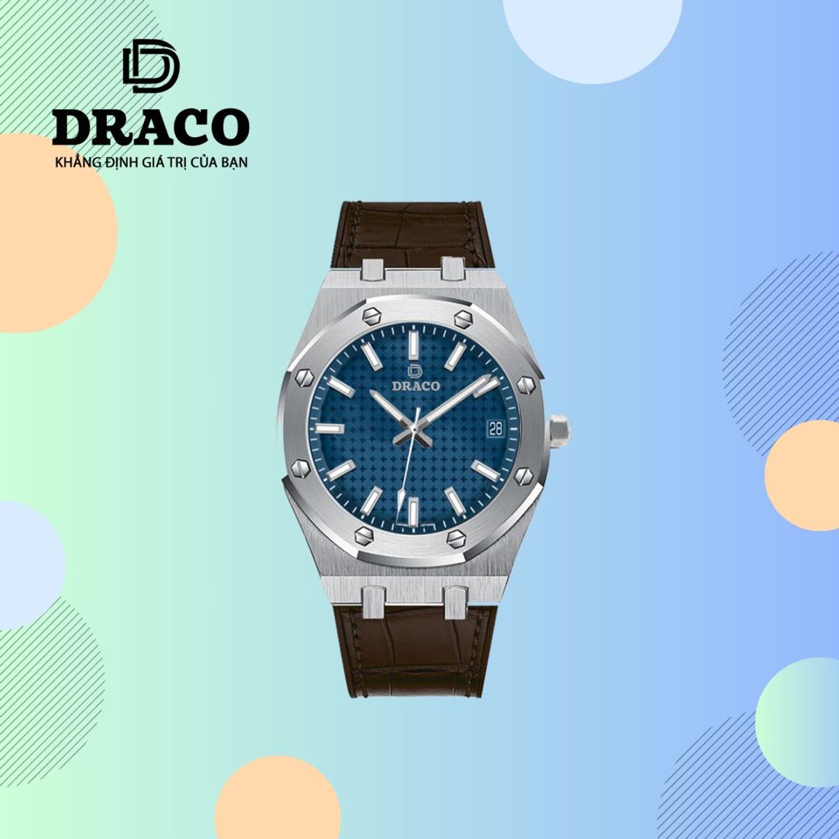 Đồng Hồ Nam - Thương Hiệu DRACO D22-DR04 “Revolution Watch” xanh dây da bò nâu Đồng Hồ Nam - Thương Hiệu DRACO D22-DR04 “Revolution Watch” xanh dây da bò nâu