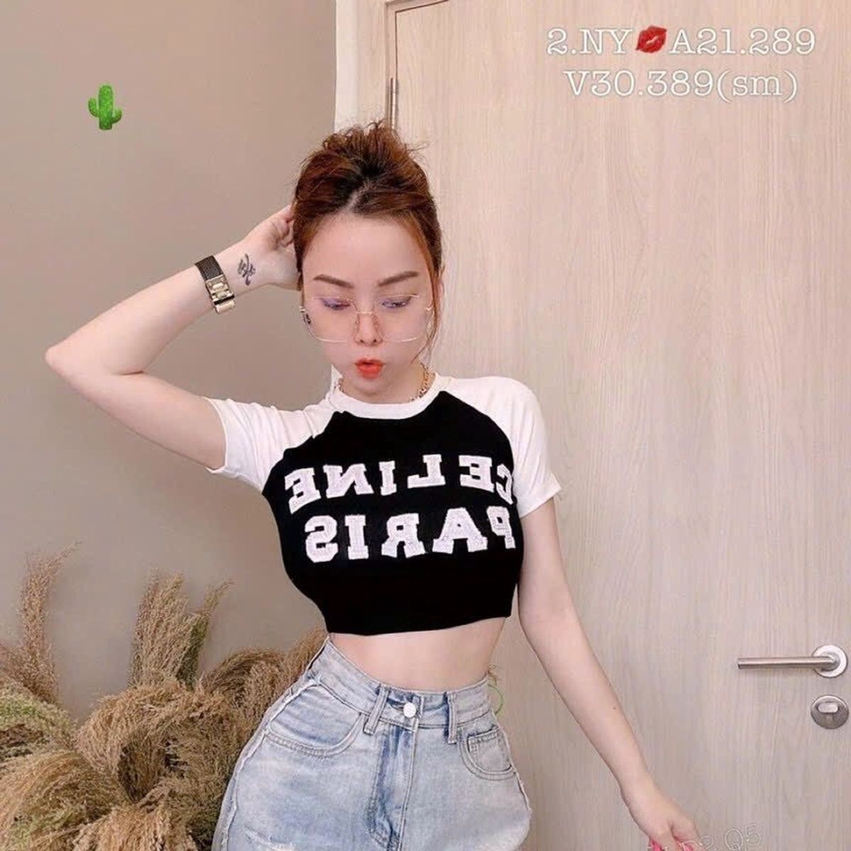 ÁO THUN NỮ CROPTOP CỔ TRÒN TAY NGẮN CELINE PARIS - AUSA HOUSE ÁO THUN NỮ CROPTOP CỔ TRÒN TAY NGẮN CELINE PARIS - AUSA HOUSE