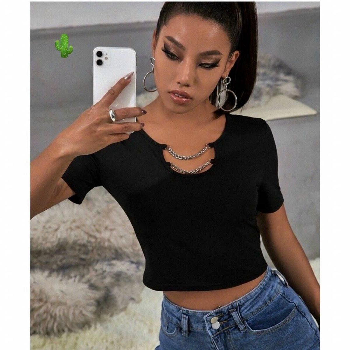 ÁO THUN NỮ CROPTOP CỔ TRÒN TAY NGẮN PHỐI XÍCH - AUSA HOUSE ÁO THUN NỮ CROPTOP CỔ TRÒN TAY NGẮN PHỐI XÍCH - AUSA HOUSE