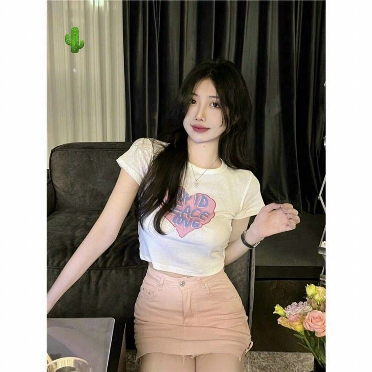 ÁO THUN NỮ CROPTOP CỔ TRÒN TAY NGẮN IN TIM PEACE LOVE - AUSA HOUSE ÁO THUN NỮ CROPTOP CỔ TRÒN TAY NGẮN IN TIM PEACE LOVE - AUSA HOUSE