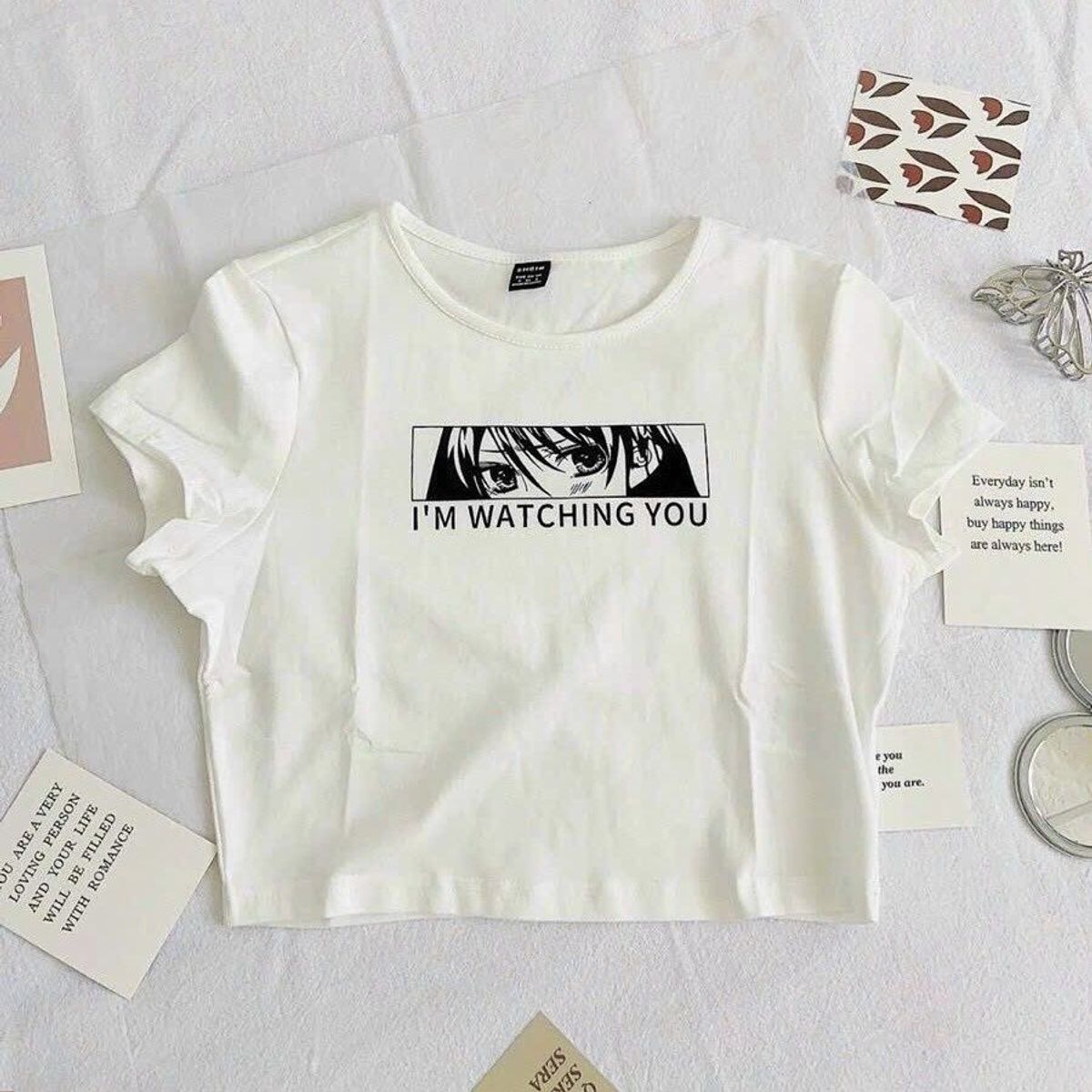 ÁO THUN NỮ CROPTOP CỔ TRÒN TAY NGẮN I'M WATCHING YOU - AUSA HOUSE ÁO THUN NỮ CROPTOP CỔ TRÒN TAY NGẮN I'M WATCHING YOU - AUSA HOUSE