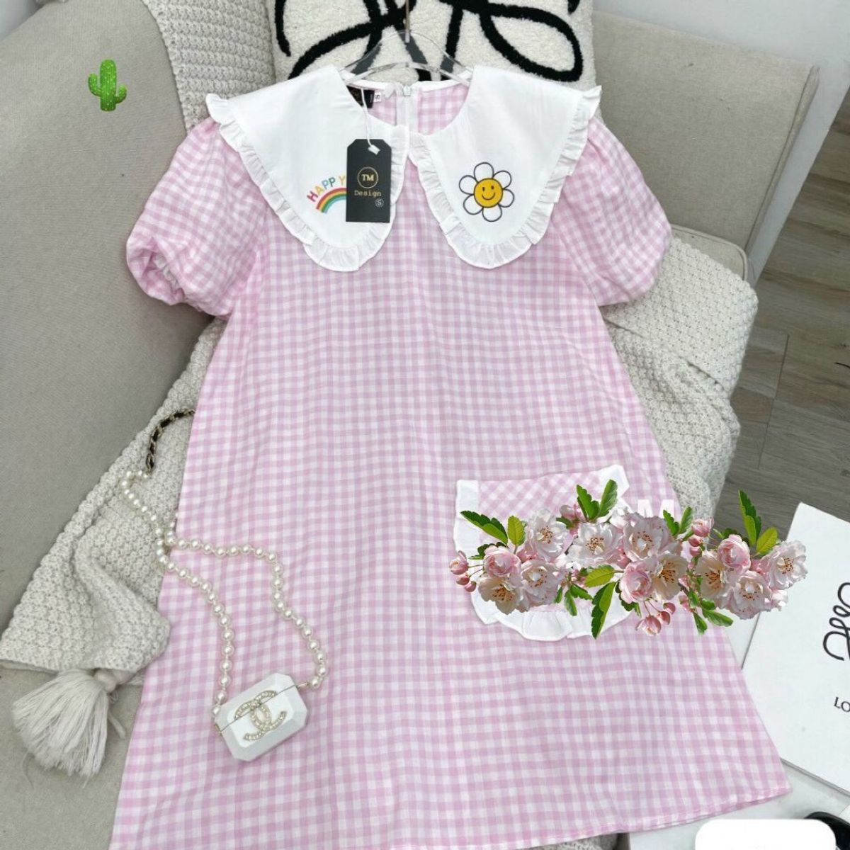 ĐẦM NỮ BABYDOLL KẺ CARO CỔ VIỀN BÈO HOA - AUSA HOUSE ĐẦM NỮ BABYDOLL KẺ CARO CỔ VIỀN BÈO HOA - AUSA HOUSE