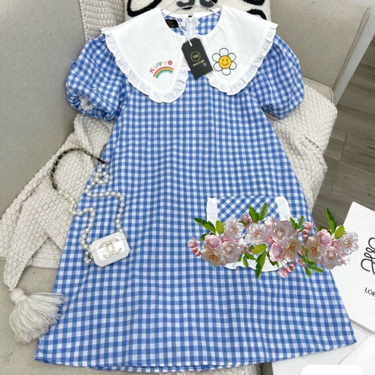 ĐẦM NỮ BABYDOLL KẺ CARO CỔ VIỀN BÈO HOA - AUSA HOUSE ĐẦM NỮ BABYDOLL KẺ CARO CỔ VIỀN BÈO HOA - AUSA HOUSE