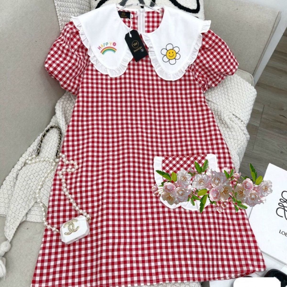 ĐẦM NỮ BABYDOLL KẺ CARO CỔ VIỀN BÈO HOA - AUSA HOUSE ĐẦM NỮ BABYDOLL KẺ CARO CỔ VIỀN BÈO HOA - AUSA HOUSE