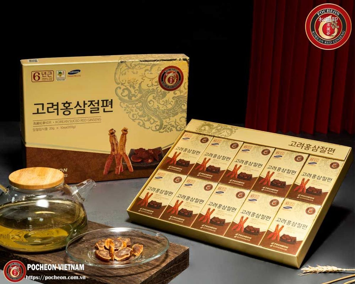Hồng sâm thái lát tẩm mật ong POCHEON Sliced hộp 200g Hồng sâm thái lát tẩm mật ong POCHEON Sliced hộp 200g