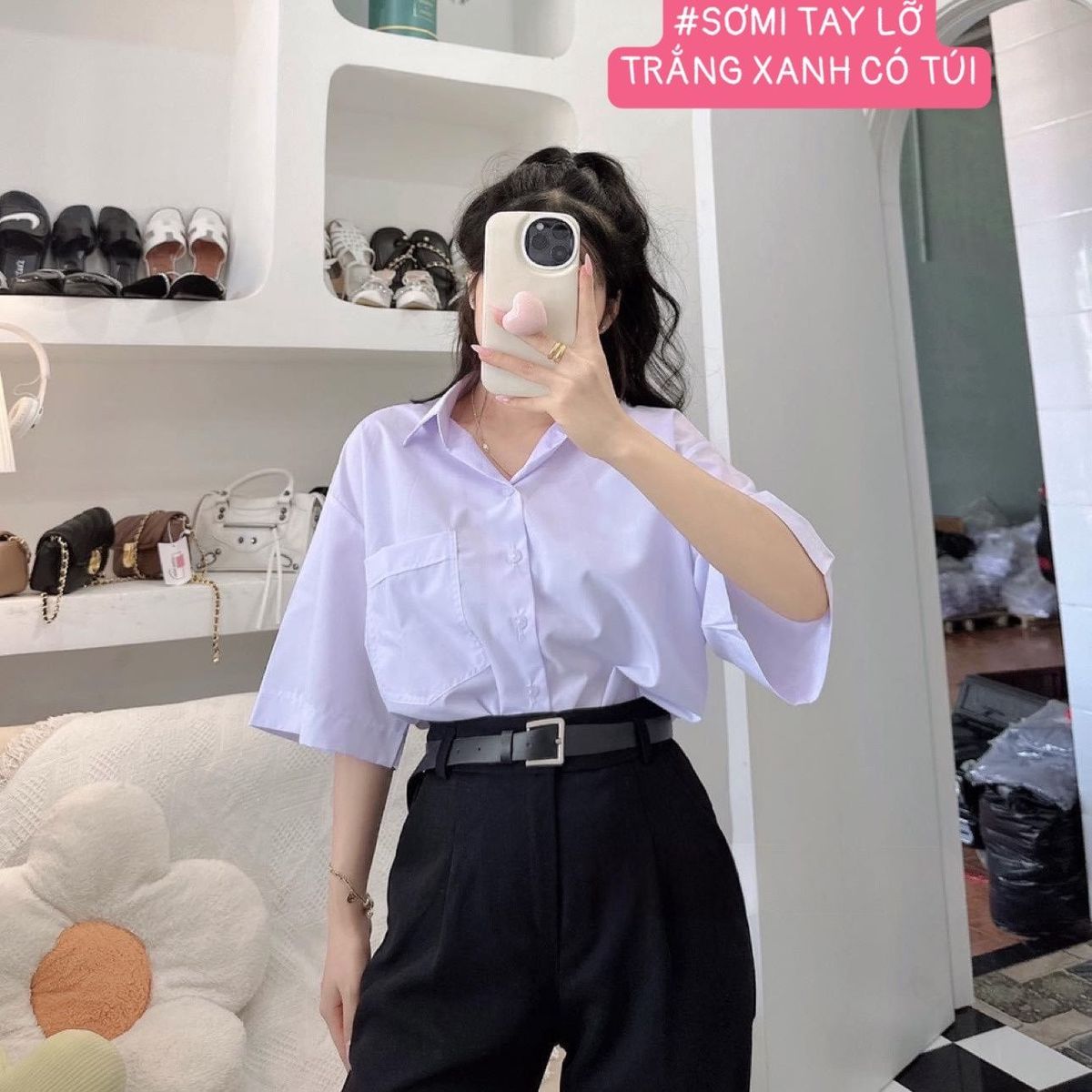 SƠMI HỌC SINH TAY LỠ CÓ TÚI HÀNG CAO CẤP - LÊ PHƯƠNG BOUTIQUE SƠMI HỌC SINH TAY LỠ CÓ TÚI HÀNG CAO CẤP - LÊ PHƯƠNG BOUTIQUE