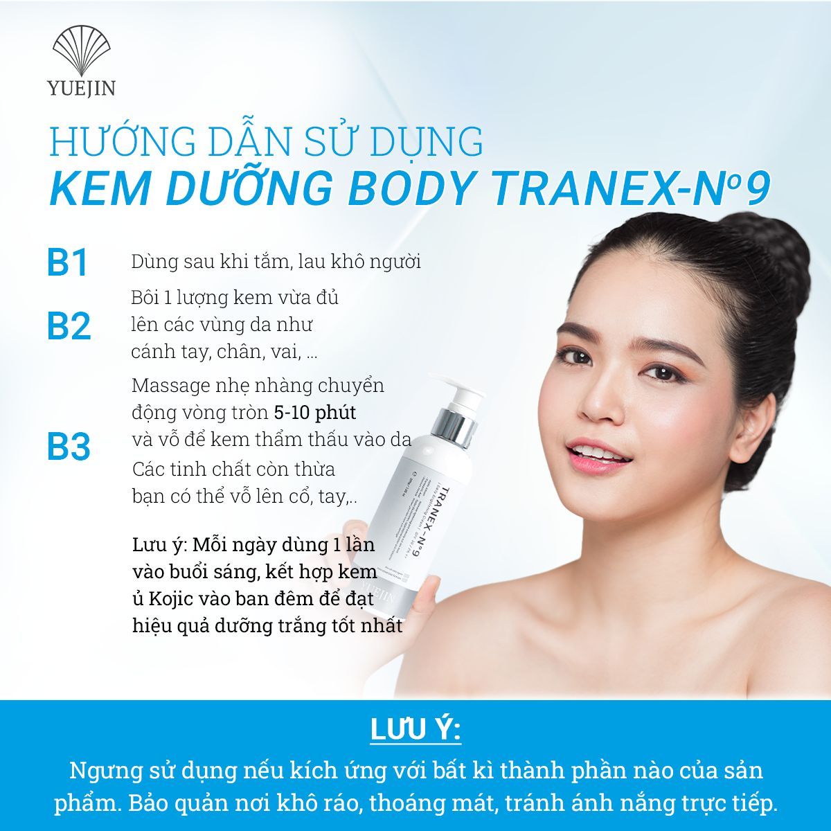 Kem Dưỡng Trắng Body TRANEX-No9 dưỡng ẩm, sáng da và giảm thâm - Yuejin Kem Dưỡng Trắng Body TRANEX-No9 dưỡng ẩm, sáng da và giảm thâm - Yuejin